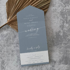 Invitación Todo En Uno Moda Boho Dusty Blue Meal Choice Boda RSVP