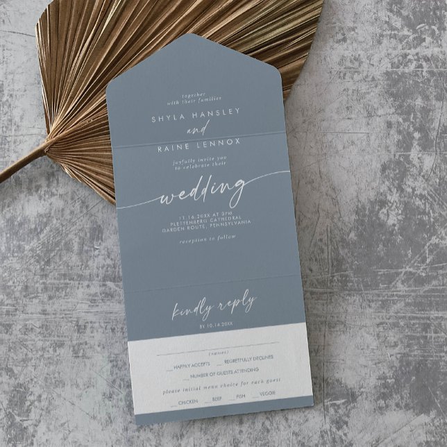 Invitación Todo En Uno Moda Boho Dusty Blue Meal Choice Boda RSVP (Subido por el creador)