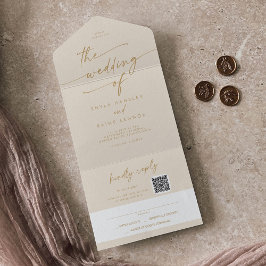 Invitación Todo En Uno Moda Boho Vintage Gold QR Código Correo En Boda