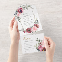 MODA BURGUNDY ROSA RUBOR FLORAL WATERCOLOR BODA