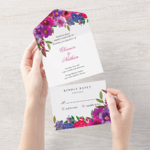 Invitación Todo En Uno Moda Colorful Watercolor Flores Boda de verano