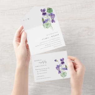 Invitación Todo En Uno Moda de bonito Monograma Violeta Boda de Bunch Flo