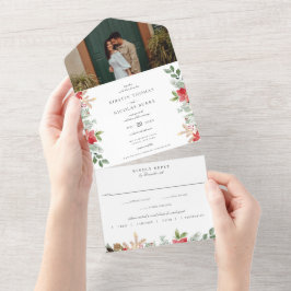 Invitación Todo En Uno Moda de invierno Boda verde de flores botánicas