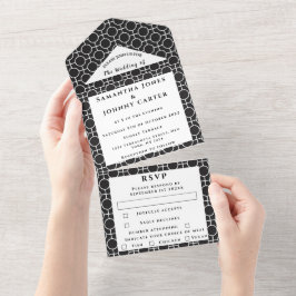 Invitación Todo En Uno Moda de patrón blanco y negro matrimonio elegante