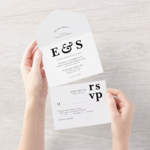Invitación Todo En Uno Moda de preparación minimalista Boda de monograma