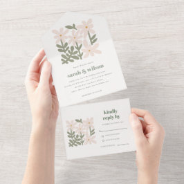 Invitación Todo En Uno Moda Dusky Rubor Retro Boda Floral Mínimo