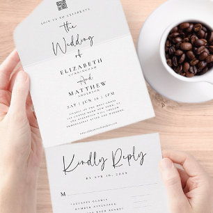 Invitación Todo En Uno Moda elegante Boda de código QR simple moderno