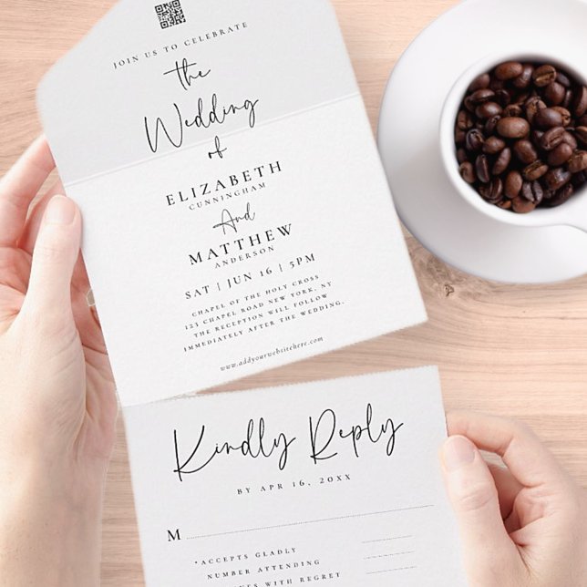 Invitación Todo En Uno Moda elegante Boda de código QR simple moderno (Subido por el creador)