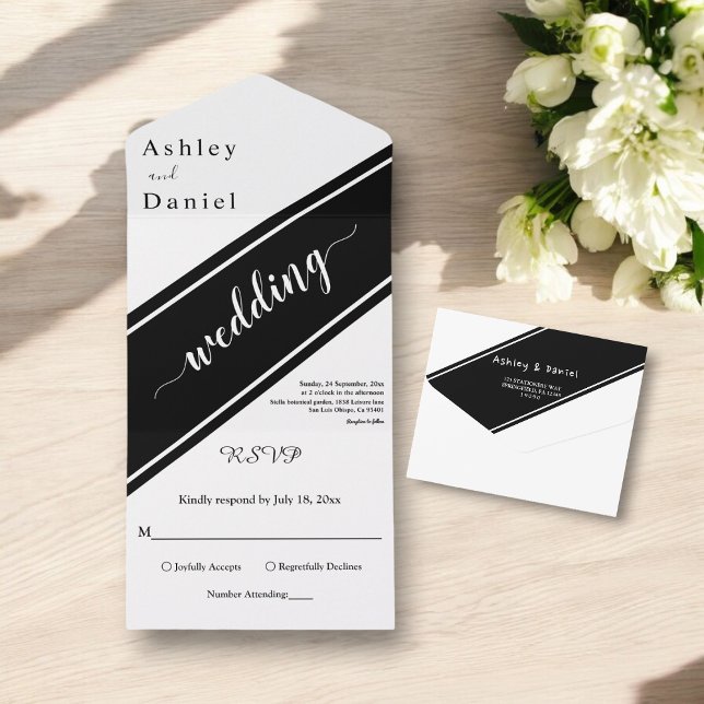 Invitación Todo En Uno Moda Elegante Boda Moderno Blanco Y Negro (Subido por el creador)