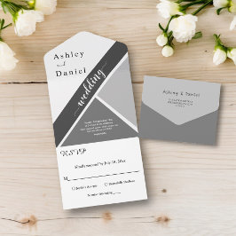 Invitación Todo En Uno Moda elegante Boda moderno negro y gris blanco
