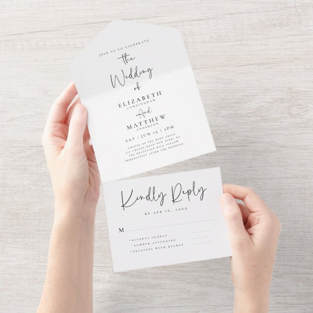 Invitación Todo En Uno Moda elegante Boda moderno simple negro y blanco (desgarro)