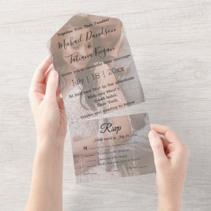 Invitación Todo En Uno moda elegante caligrafía foto del día de boda