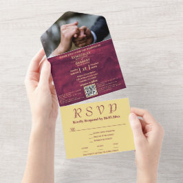 Invitación Todo En Uno Moda Elegante Dark Burgundy Accent RSVP