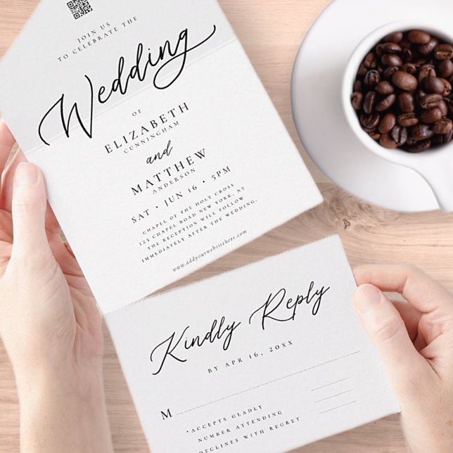 Invitación Todo En Uno Moda elegante moderna Boda de código QR simple (Subido por el creador)