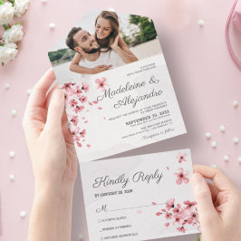 Invitación Todo En Uno Moda flor de cerezo rosa boda floral romántico
