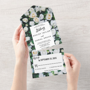 Invitación Todo En Uno Moda flores botánicas rosas blancas Boda floral