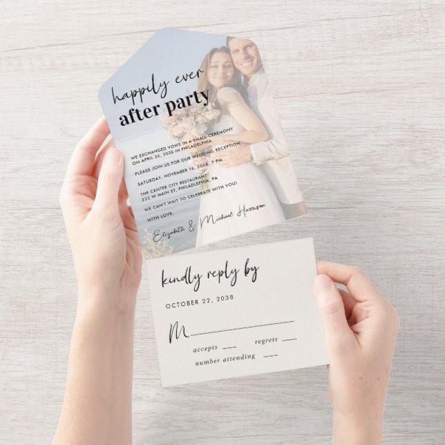 Invitación Todo En Uno Moda Foto Crema Boda Recepción (desgarro)