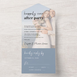 Invitación Todo En Uno Moda Foto Dusty Blue Wedding Recepcion