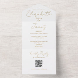Invitación Todo En Uno Moda Gold Elegant Script QR Boda de código