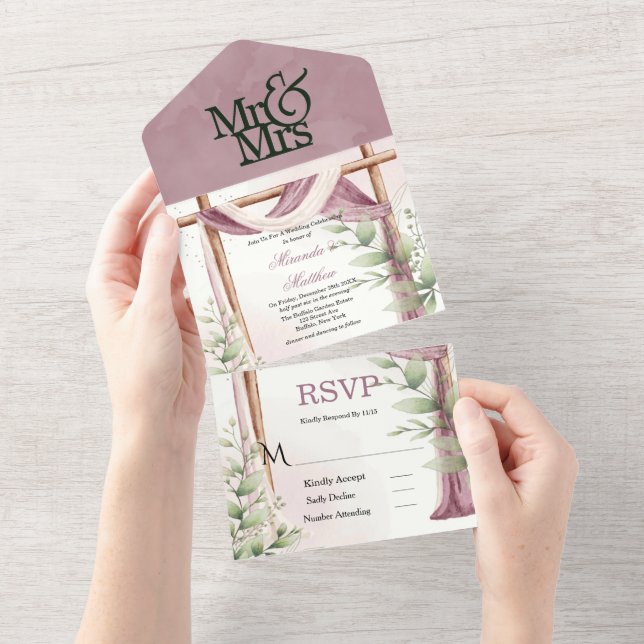 Invitación Todo En Uno Moda Lavender Canopy Eucalyptus Boda (desgarro)