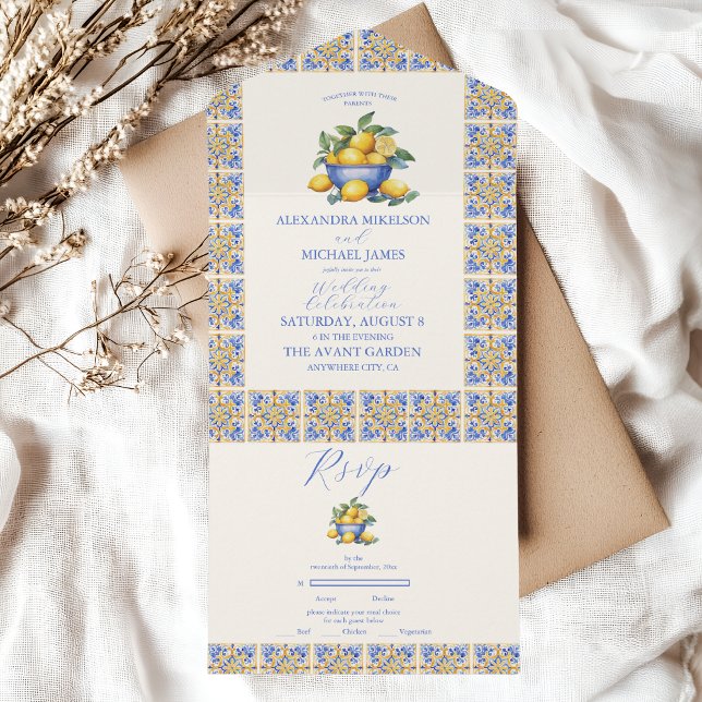 Invitación Todo En Uno Moda Lemon Floral Greenery Boda Mediterráneo (Subido por el creador)