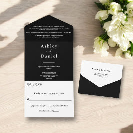 Invitación Todo En Uno Moda Mínima Boda Formal Blanco Y Negro