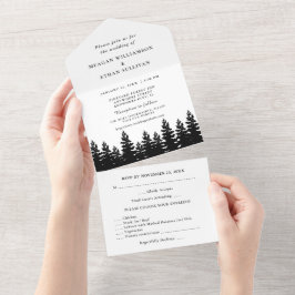 Invitación Todo En Uno Moda minimalista Boda blanco y negro con RSVP