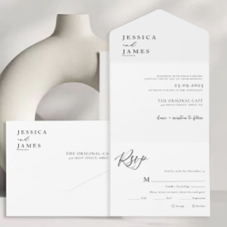 Invitación Todo En Uno Moda minimalista elegante Boda blanco y negro