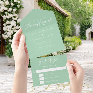 Invitación Todo En Uno Moda Mint Green White Garden Wedding