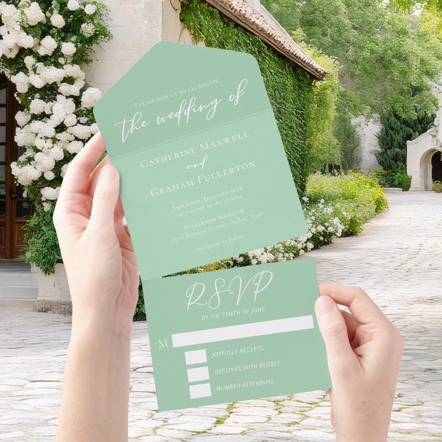 Invitación Todo En Uno Moda Mint Green White Garden Wedding (Subido por el creador)