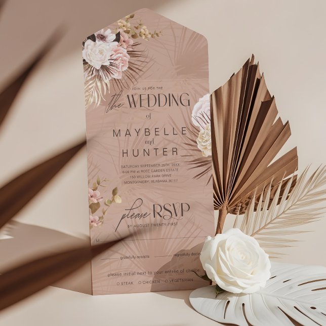 Invitación Todo En Uno Moda moderna Boda de acuarela bohemia floral (Modern Chic Bohemian Watercolor Floral Wedding All In One Invitation)