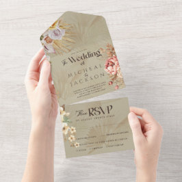Invitación Todo En Uno Moda moderna Boda de acuarela bohemia floral