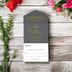 Invitación Todo En Uno Moda moderna Boda elegante guion de oro gris oscur