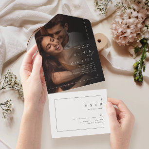 Invitación Todo En Uno Moda moderna boda minimalista de fotos todo en uno