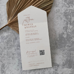 Invitación Todo En Uno Moda moderna Boho Cream ama al Boda de código QR