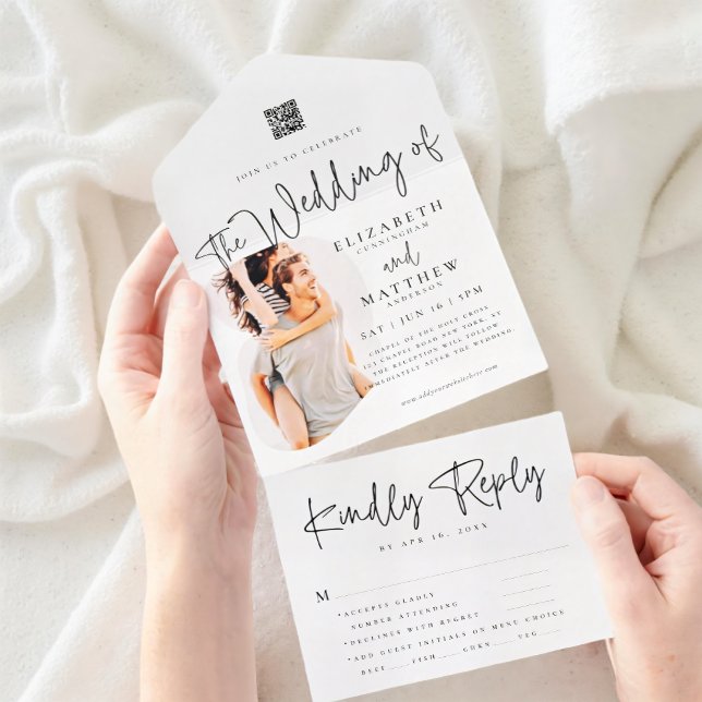 Invitación Todo En Uno Moda moderna Foto simple Boda de opción QR de comi (Subido por el creador)