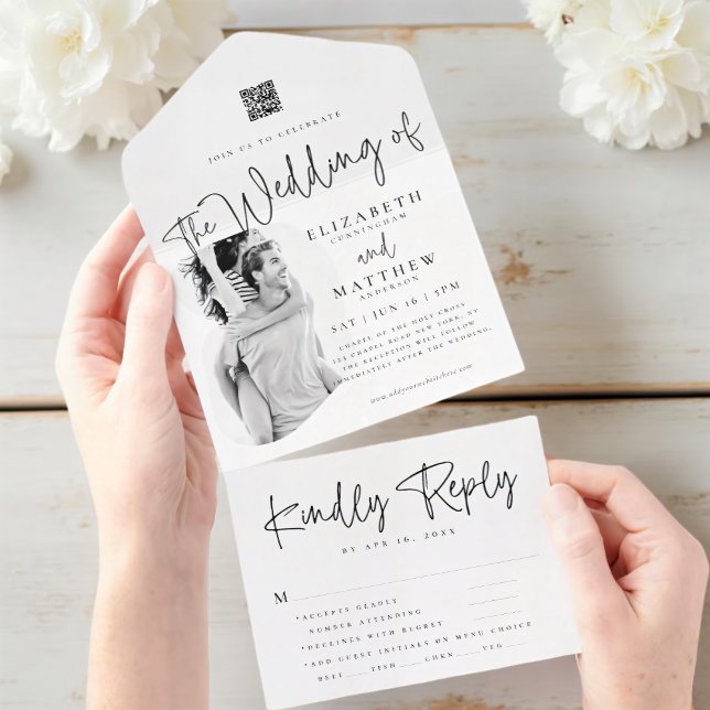 Invitación Todo En Uno Moda moderna Foto simple Boda de opción QR de comi (Subido por el creador)