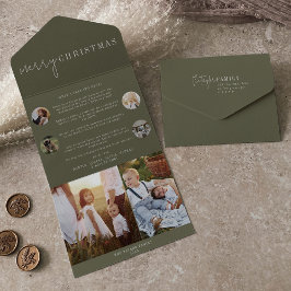 Invitación Todo En Uno Moda moderna | Green Merry Christmas Multi Photo