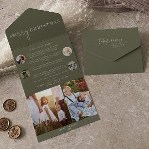 Invitación Todo En Uno Moda moderna   Green Merry Christmas Multi Photo