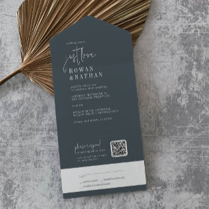Invitación Todo En Uno Moda moderna Navy azul solo amor QR Boda de código