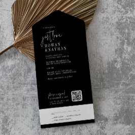 Invitación Todo En Uno Moda moderna Negra Oscura Sólo Amor Boda de código