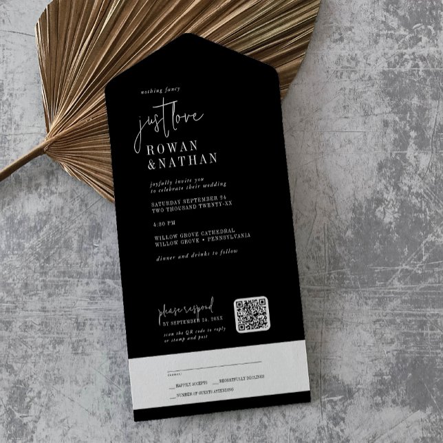 Invitación Todo En Uno Moda moderna Negra Oscura Sólo Amor Boda de código (Subido por el creador)
