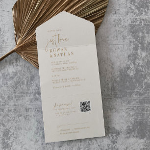 Invitación Todo En Uno Moda moderna oro vintage sólo amor QR Boda de códi