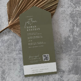 Invitación Todo En Uno Moda moderna Verde oliva sólo amor QR Boda de códi