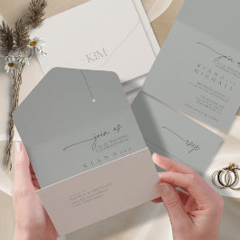 Invitación Todo En Uno Moda Neutrales Boda Hueso/Gris salado ID1020