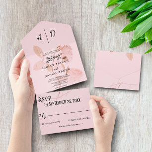 Invitación Todo En Uno Moda polvorienta rosa floral Todo en una invitació
