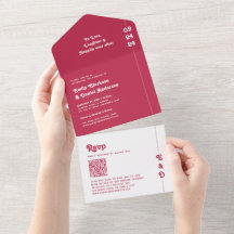 Moda Retro Negrita Hot Pink Monograma QR Boda de c