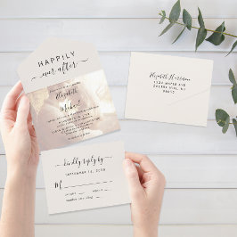Invitación Todo En Uno Moda Script Photo 0verlay Cream Boda