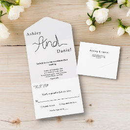 Invitación Todo En Uno Moda Simple Boda Elegante Blanca Y Negra