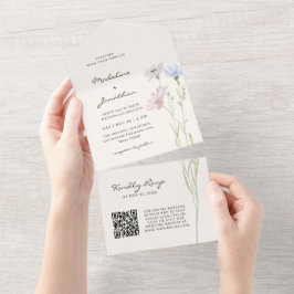 Invitación Todo En Uno Moda simple Wildflower Beige Boda